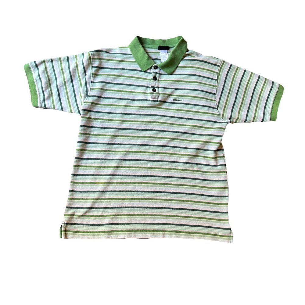 Patagonia Men’s Polo Shirt Medium Organic Cotton Green Beige